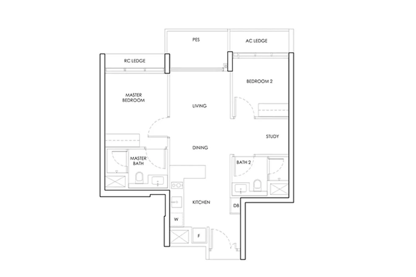 Kallang Close Residences 2-bedroom indicative reference layout — not the actual floor plan