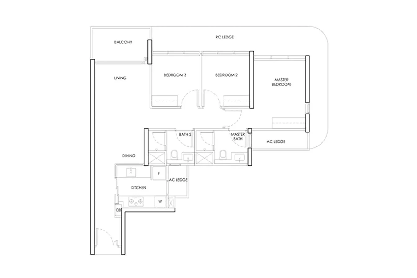 Kallang Close Residences 3-bedroom indicative reference layout — not the actual floor plan